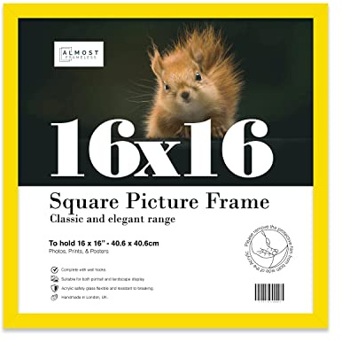 16x16 Inch Yellow Square Thin Photo Frame Wall Mountable Thin Picture Frame Standard Square Photograph Size, 16 X 16(40.6 X 40.6cm)