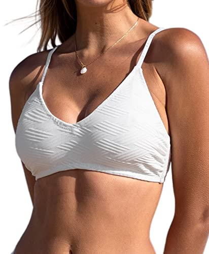 CUPSHE Damen Bikini Oberteil Neckholder U Ausschnitt Texturierte Bademode Bikini Top Weiß M