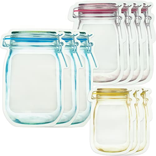 10 Pcs 3 Size Spice & Snack Storage Bags - Reusable Mason Jar Zipper Bags, Fresh Food Saver Pouches