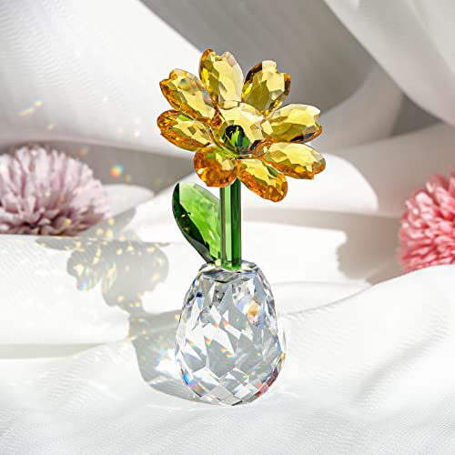 LSHAI Kristall Sonnenblume Figur Kunst Glas Kristall Sonnenblume Sammlerstück Ornamente Briefbeschwerer Tischdekoration Kristallglas Blumenstrauß Blume Mittelstücke