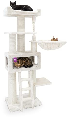 Petrebels Arbre à Chat Geant, Parklane 175 cm, Couleur Beige/Crème, Arbre à Chat avec Hamac, Ø 12 et Ø 15 cm Poteaux de Sisal Naturel