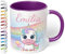 Kinder-Tasse mit Namen „Einhorn mit Regenbogen-Motiv“ – personalisierte Tasse für Jungen und Mädchen - rundum bedruckt – schönes Geschenk zu Weihnachten, Geburtstag (Violett)