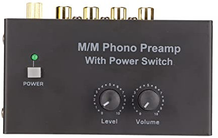 Preamplificatore Phono, Piatto Girevole MM Mini Stereo HiFi Fonografo Record Player Preamplificatore con Interruttore di Alimentazione, con Adattatore DC 12V