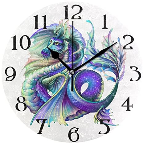 Mnsruu Water Dragon 3D Tier Wanduhr Leise Nicht Ticken Runde Wanduhr 9,5 Zoll Leicht zu lesen Dekorative Uhren für Wohnzimmer Esszimmer Küche Zuhause Batteriebetrieben