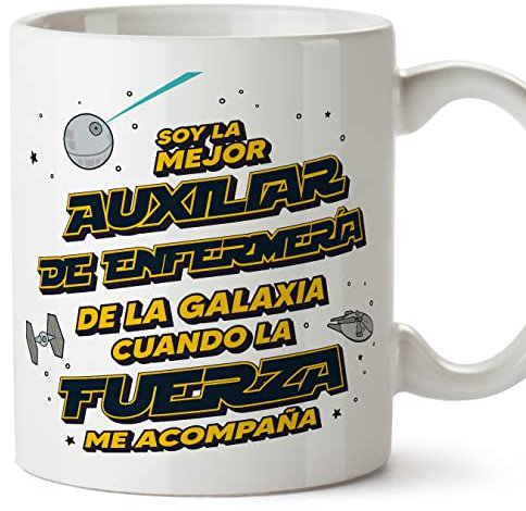 MUGFFINS Tazas para AUXILIAR DE ENFERMERÍA mujer - En Español - Mejor de la Galaxia Cuando Fuerza me Acompaña - 11 oz / 330 ml - Regalo original y divertido