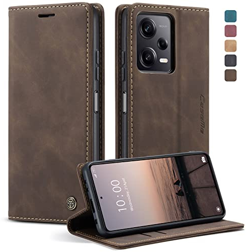 KZB Handyhülle für Xiaomi Redmi Note 12 Pro 5G Hülle für Xiaomi Poco X5 Pro 5G Premium Lederhülle Klappbar Flip Tasche Magnet Kartenfach Standfunktion Schutzhülle für Redmi Note 12 Pro 5G - Kaffee