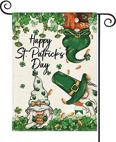 Happy St Patricks Day Gartenzwerg doppelseitig, Leprechauns Kleeblatt März Willkommen Hof Outdoor Flagge 70 cm x 102 cm