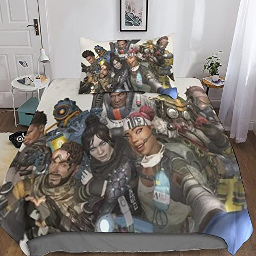 KRIVS Apex Legends Bettwäsche-Sets Mit 3D-Druck Bettbezug Set, Mikrofaser Bettbezug Mit Reißverschluss Und Kissenbezug Weich Haltbar Atmungsaktive Single(135x200cm)