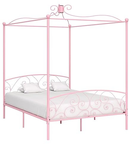 FIRBNUS Himmelbett Metall 180x200 cm Bed Support Himmelbettrahmen Himmelbett-Gestell Bed Frame Betthimmel Rahmen Bettgestell Metall Himmelbett Gestell Bed Canopy Frame Rosa Bett Metall