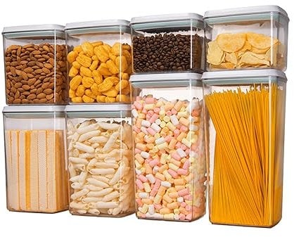 Vhorate Pop Up Food Storage Containers with Lids, Pop top food storage containers for Pantry Kitchen, Airtight Container Sets With Label BPA Free 8PCS