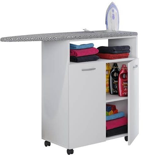 VCM Kommode 112x37x86 cm 2 Türen 3 Fächer Bügelbrett Holzwerkstoff | Ablage und Stauraum in einem - Für Ess- und Wohnbereich - für Ordnungsliebhaber - Holzwerkstoff, stabile Metallgriffe