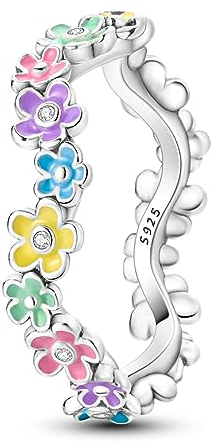 NARMO 925 Sterling Silber Ringe für Frauen Bunte Daisy Blume Ring für Mädchen Größe 60mm