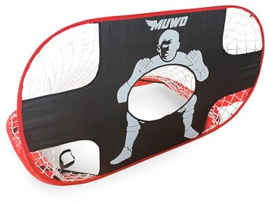MUWO Pop Up Indoor Outdoor Fußballtor mit Torwand mit den Maßen 121 x 81 x 73 cm, im kompakten Design, schnell auf- und abgebaut. Inklusive Tragetasche. (Schwarz/Rot)