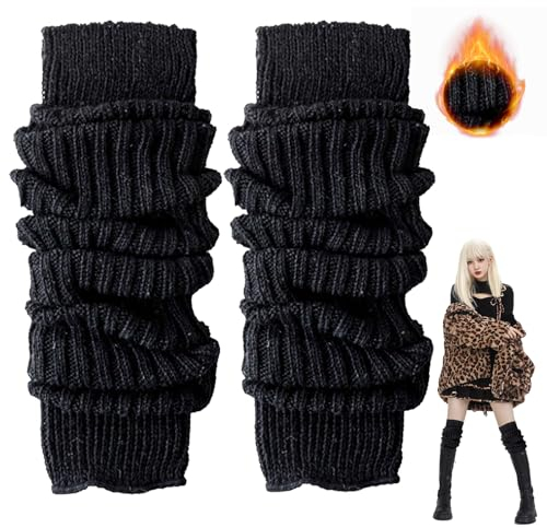 lankai Warme Stulpen Damen Mit Wolle, Hohe Fußlose Kniestrümpfe, Weiche Winter Stulpen Damen In Zopfmuster, Stulpen Damen Aus Baumwolle, Warme Winter-Stiefelmanschetten, 65cm(Schwarz)