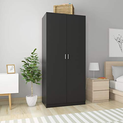 Hommdiy Kleiderschrank, Kleiderschrank mit Schwingtür, Vorratsschrank, Schlafzimmerschrank, Holzschrank, Besenschrank, Mehrzweckschrank, Kiefernholz,Schwarz,90 * 52 * 200cm
