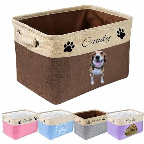 AIFLM Personalized Collapsible Pet Storage Basket with Pet's Name Picture - Storage Box for Dog Cat Toys, Coats, Clothing, Blankets - The Useful Gift for Dogs
