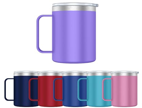 Mi Ko Mi Ka Taza Termo Café y Te para Llevar 400ml - Taza Térmica de Acero Inoxidable con Asa y Tapa (Lila)