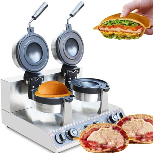 Dfdieratve MáQuina para Hacer Hamburguesas con Helado, MáQuina Comercial para Hacer Gofres, MáQuina para Hacer SáNdwiches Antiadherentes, para Uso DoméStico en la Cocina,Two Head
