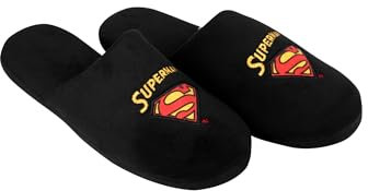 United Labels DC Comics Superman Hausschuhe, Größe 42-43, Slipper Damen und Herren, Pantoffeln mit Motiv, Puschen Pantoffeln in Schwarz