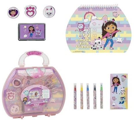 Schreibwaren-Set inspiriert von Gabbys Puppenhaus - Rosa - 23x 20 X 20 X 4 cm - Inklusive Etui mit allem, was man zum Ausmalen braucht - Originalprodukt, entworfen in Spanien