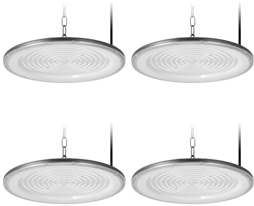 Bellanny LED Werkstatt Deckenleuchte 800W 80000LM Industrielampe Werkstattlampe Hallenstrahler | IP65 Wasserdicht LED High Bay Light, 4 Stück 6500K Strahler UFO Lampe für Garage Warenhaus Fabriken