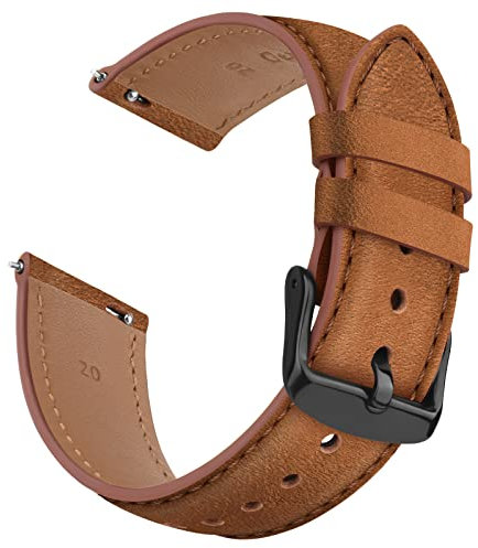 Wanme 22mm Bracelet de Montre en Cuir, Bracelet de Replacement en Dégagement Rapide Homme Femme pour Montre Garmin/Montre Samsung Galaxy/Montre Huawei, Brun