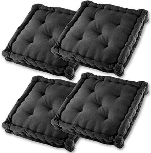 Gräfenstayn® 4er-Set Sitzkissen Stuhlkissen 40x40x8cm für Indoor und Outdoor aus 100% Baumwolle Dicke Polsterung Steppkissen/Bodenkissen (Graphit)