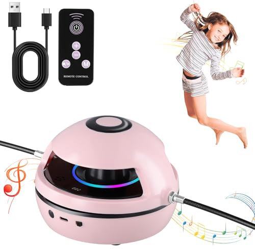 Music Jump Rope Machine, Wireless Skipping Rope with Counter for Adults Kids, Smart Skipping Rope with Remote Control & 10 Speed Level/LED Screen/Colorful Light/Wireless Music Kids Gym Equipment, Pink