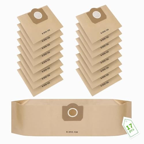17 Stück WD3 Staubsaugerbeutel für Kärcher 6.959-130.0, für für WD3 1629 MV3 Premium A2201/2204/2251/2504/2554/2604 Staubsaugertüten Staubsaugertüten Filtertüten Beutel