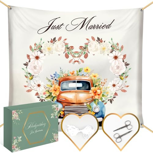 Hochzeitsherz Im Modernen Boho-Stil Geschnitten, 200x180cm Hochzeitslaken zum Ausschneiden, 2 Scheren und 10 Meter Seil Perfekt für Hochzeitsdekorationen Und Hochzeitsspiele für Frischvermählte