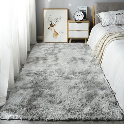 Homesally Shaggy Hochflor Teppich Flauschig rutschfest Waschbar Moderne Deko Teppich für Schlafzimmer, Wohnzimmer,Light Grey,140cm×200cm