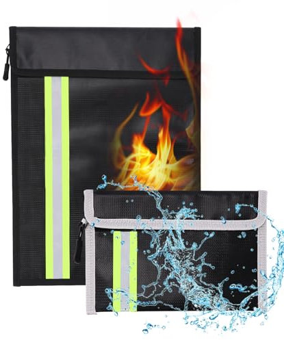 Feuerfeste und wasserdichte Tasche 2er Set (38 x 25,8 cm, 20 x 14 cm), Aus Silikon-Fiberglas, Feuerfeste und Wasserabweisend Dokumententasche für A4 Dokumente, Passport Rechnungen Geld Wertsachen