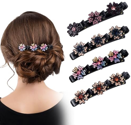Nogeqi 8 Stück Geflochtene Haarspange mit Funkelnden Kristallsteinen, Funkelnde Doppelschicht Haarspangen Damen, Diamant Haarschmuck Dünnes Haar Glitzernde Kristall-Stein Haarstyling-Clips (Bunte)