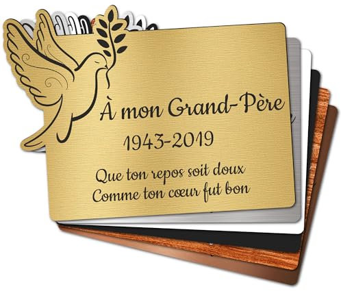 Plaque Funéraire Personnalisée - Plaque Gravée, Plaque Colombe, Plaque Columbarium - Texte personnalisé 1 à 3 Lignes, Or Brossé (Petit (10x7,5 cm))