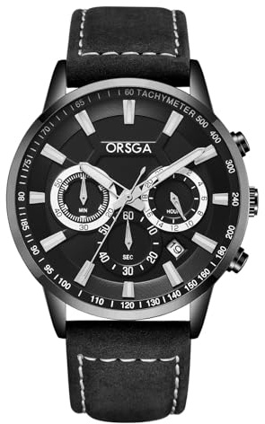 CIVO Herren Uhr Chronograph Armbanduhr: Lederarmband Schwarz Analog Herrenuhr - Wasserdicht Quarz Datum Uhren für Männer - Elegante Geschenke