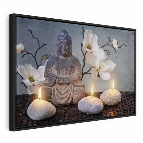 murando - Tableau avec Cadre Décoration Murale Chambre, Nature, 90x60 cm | Impression sur Toile, Bois Noir, Tableaux, Posters et Arts Décoratifs, Bouddhisme Fleurs Feu Figures Plantes Sculptures