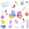 27 Stück Baden Set Wichtel Zubehör, Miniatur Deko mit Mini Enten Zahnpasta Badewanne Zahnbürste Pantoffeln Badekugel, Mini Zubehör für 1/12 Puppenhäuser, Geschenk für Miniaturmodelle Dekorieren