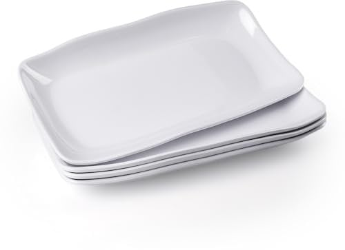 imposyu Juego de 4 Platos para Servir Rectangulares Vajilla Blanca 29,5x16,6x2,7cm Platos Postre Platos Llanos Rectangulares para Postre, Aperitivos
