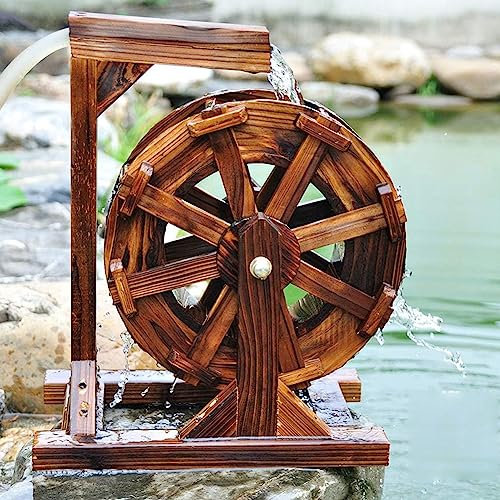 Fontana in legno a forma di ruota ad acqua per decorazione da giardino Feng Shui con cascata ornamentale ideale per patio, piscina, stagno, dimensioni 50 cm