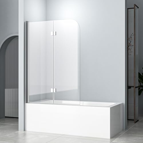Duschwand für Badewanne 120x120 cm 2-teilig, Faltbar Badewannenfaltwand NANO einfach-Reinigung Beschichtungz 6mm ESG Glas Beschichtung Duschtrennwand