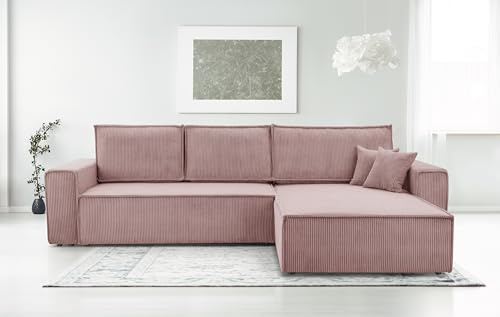 AXLIVING Cord Couch L Form – Cedria L+R Wohnlandschaft 287cm Lavendel