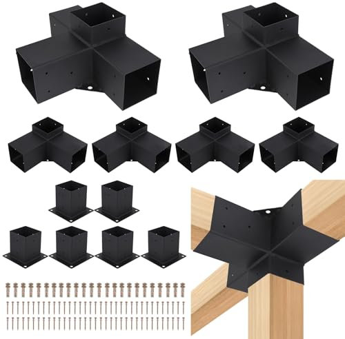 dainslef Pergola Bracket,4''x4'' Pergola Hardware,12Pcs Alloy Steel DIY Kit(6xBase Bracket,2x4-Way,4x3-Way Right Angle Corner Bracket),for Gazebos,Carport,Includes Screws