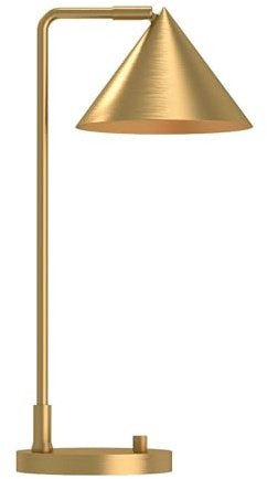Licht-Erlebnisse Schreibtischlampe Metall verstellbarer Schirm H: 51 cm in Gold gebürstet E27 Modern Tischlampe Büro Tischleuchte Leselampe