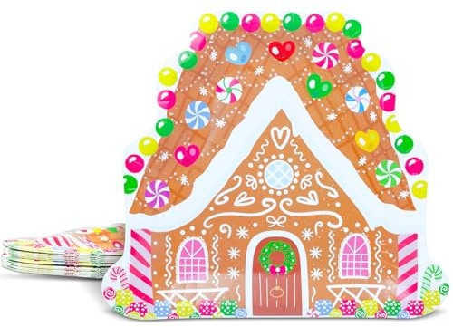 HNH Christmas Paper Plates Set 20 Gingerbread House Party Plates Disposable