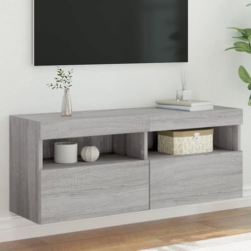 Swpsd TV Wall Cabinet with LED Lights Grey Sonoma 100x30x40 cm TV wall combination Model837216