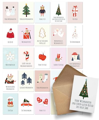 Ausgewählt verpackt Weihnachtskarten mit Umschlag Set – 25 Weihnachtspostkarten, A6 – lustige Karten mit Sprüchen zu Weihnachten – ausgefallen oder klassisch – (DEUTSCH, SET 3)