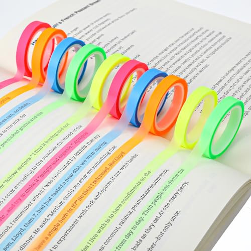 Guduling 10 textmarker rolle, Highlight Strips, 3.5 X 0.6 X 0.6cm | Rollen Textmarker, Abnehmbar Textmarker Band, Fluoreszierende Haftnotizen für Studenten, Lehrer, Lesen, Zuhause, Büro
