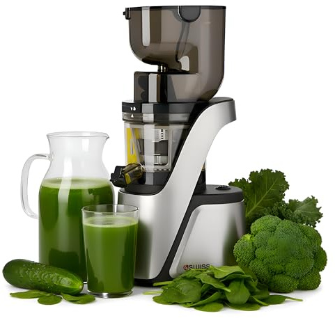 4Swiss Exprimidor lento Exprimidor Exprimidor de frutas vegetales máquina de jugo eléctrico Exprimidor de prensa en frío para manzanas Batidos de uva Uso duradero 400W Fácil de limpiar con 2 aberturas