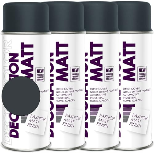 DECO COLOR 4er Sparpack Lackspray Matt nach RAL in 400ml zur Lackierung von Auto Stahl Aluminium Beton Holz (4 Dosen in anthrazit MATT RAL 7016)