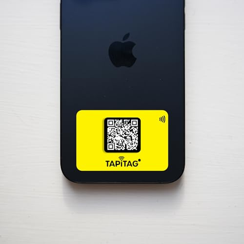 TAPiTAG Mini NFC Digital Business Card Sticker – Tap or Scan Contact Sharing Tag with QR Code – No Subscription – Stick to Phone – Compatible with iPhone & Android (Yellow)